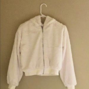 TopShop Faux Fur Coat in Cream Hood Size Small